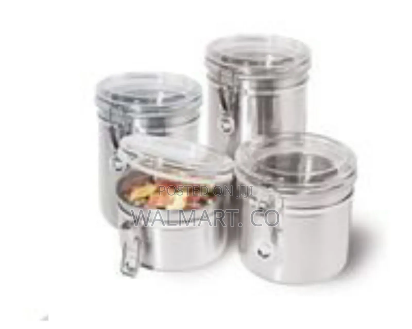 4 Piece Stainless Steel Canister Storage Tins With Acrylic Lid