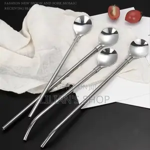 12pcs Stainless Steel Reusable Straw Spoons