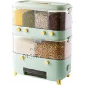 Rice Dispenser With Cup,Wall-Mounted 6 Grid Double Layer Dry Food