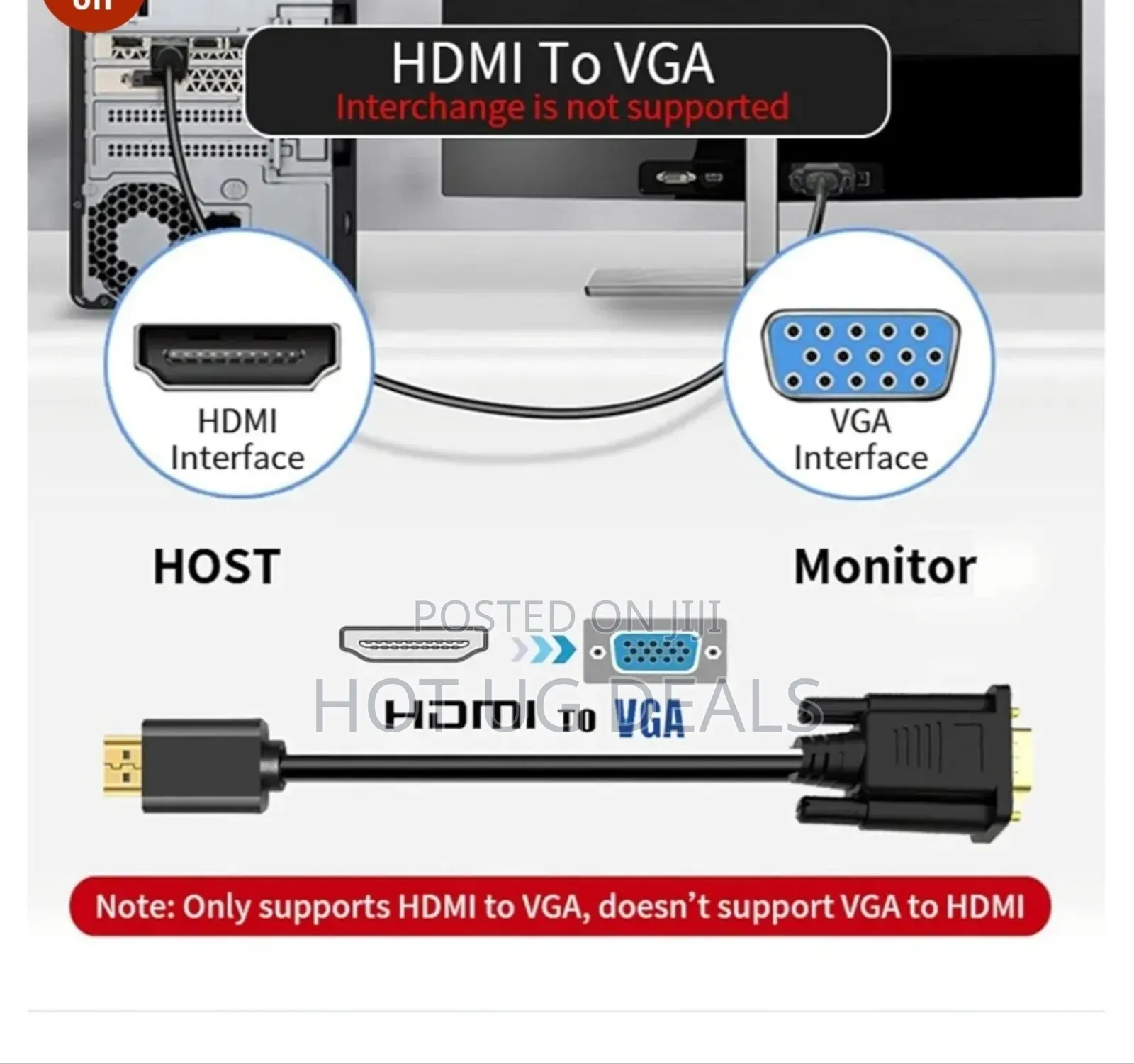 Hdmi To Vga Adapter (Male To Male) 1080p Hd Video Cable