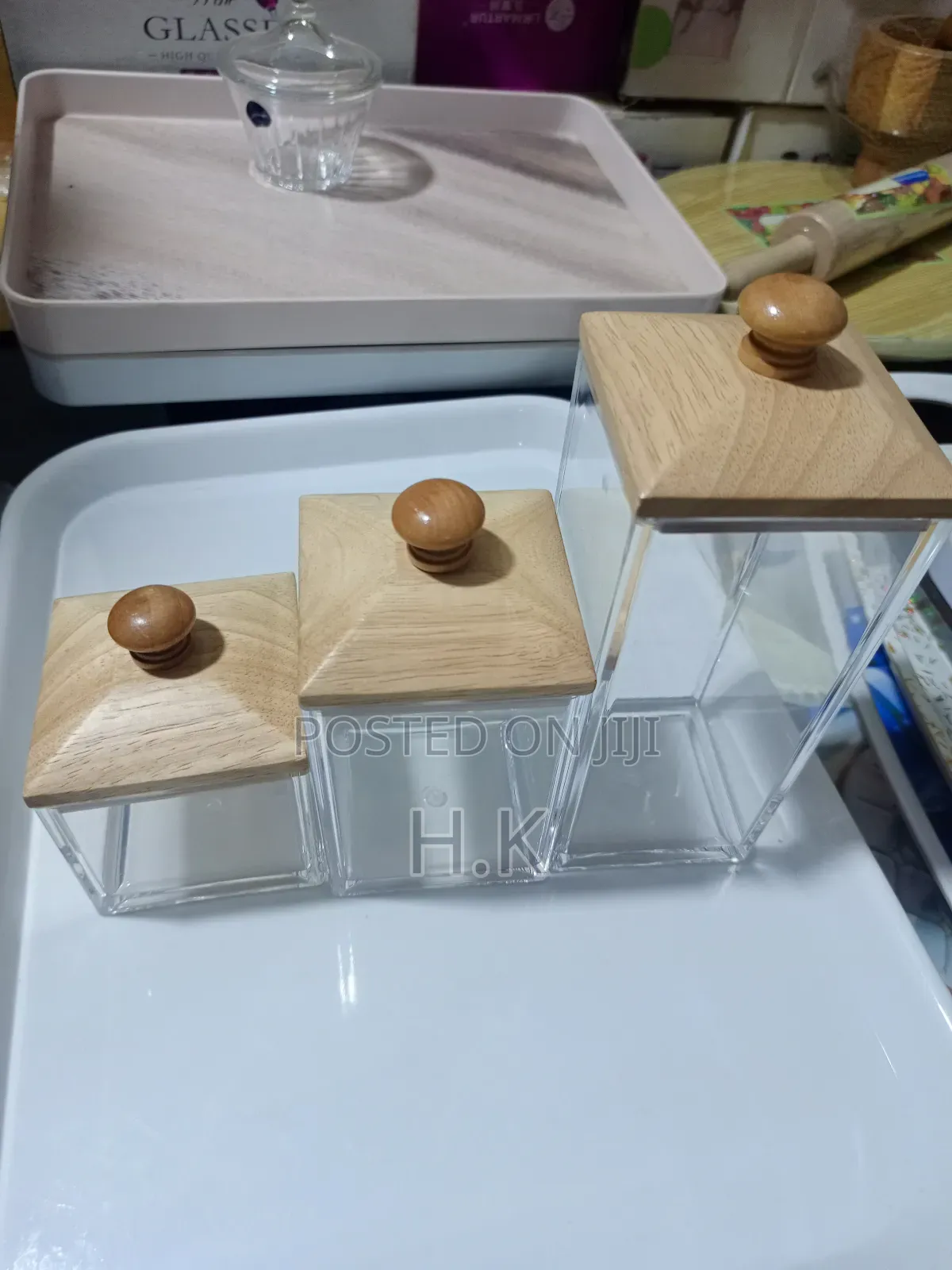3pcs Acrylic Storage Jars With Wooden Lids
