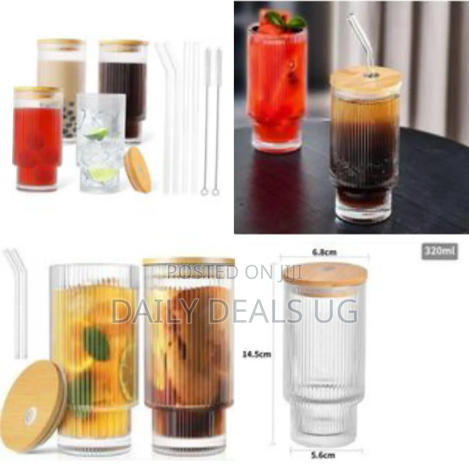 6 Pieces of Ribbed Glass Drinking Cup 320ml Round Glasses Tumbler
