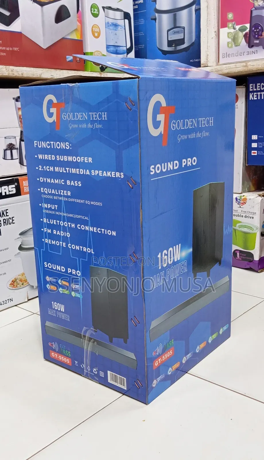Golden Tech 2.1ch Soundbar System 160w With Wired Subwoofer, Bt Remote