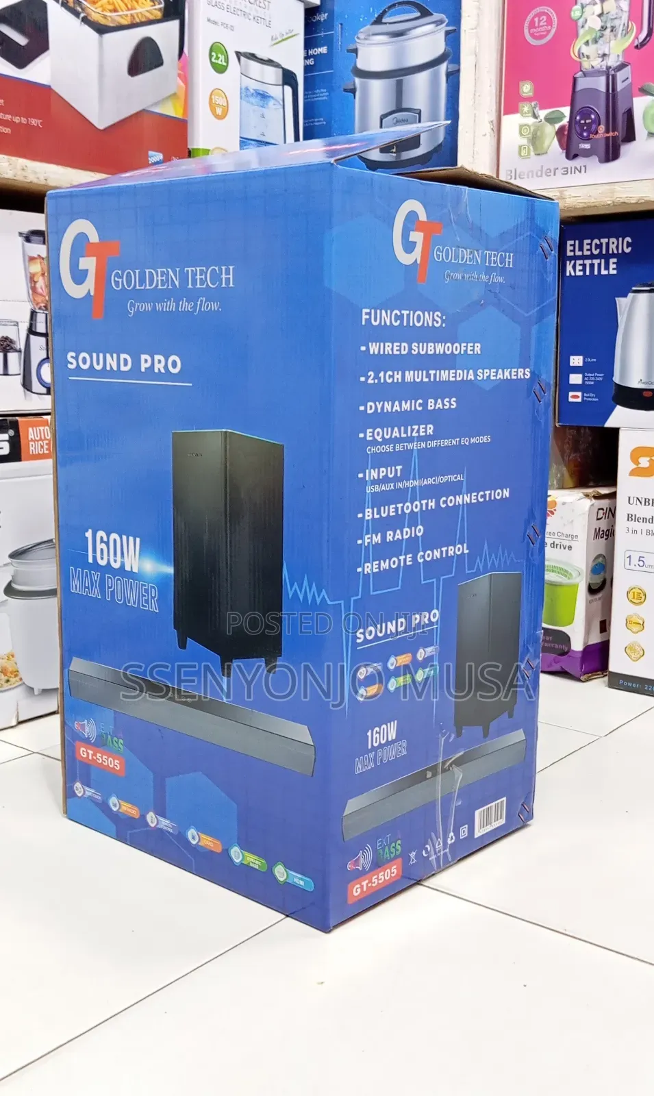 Golden Tech 2.1ch Soundbar System 160w With Wired Subwoofer, Bt Remote