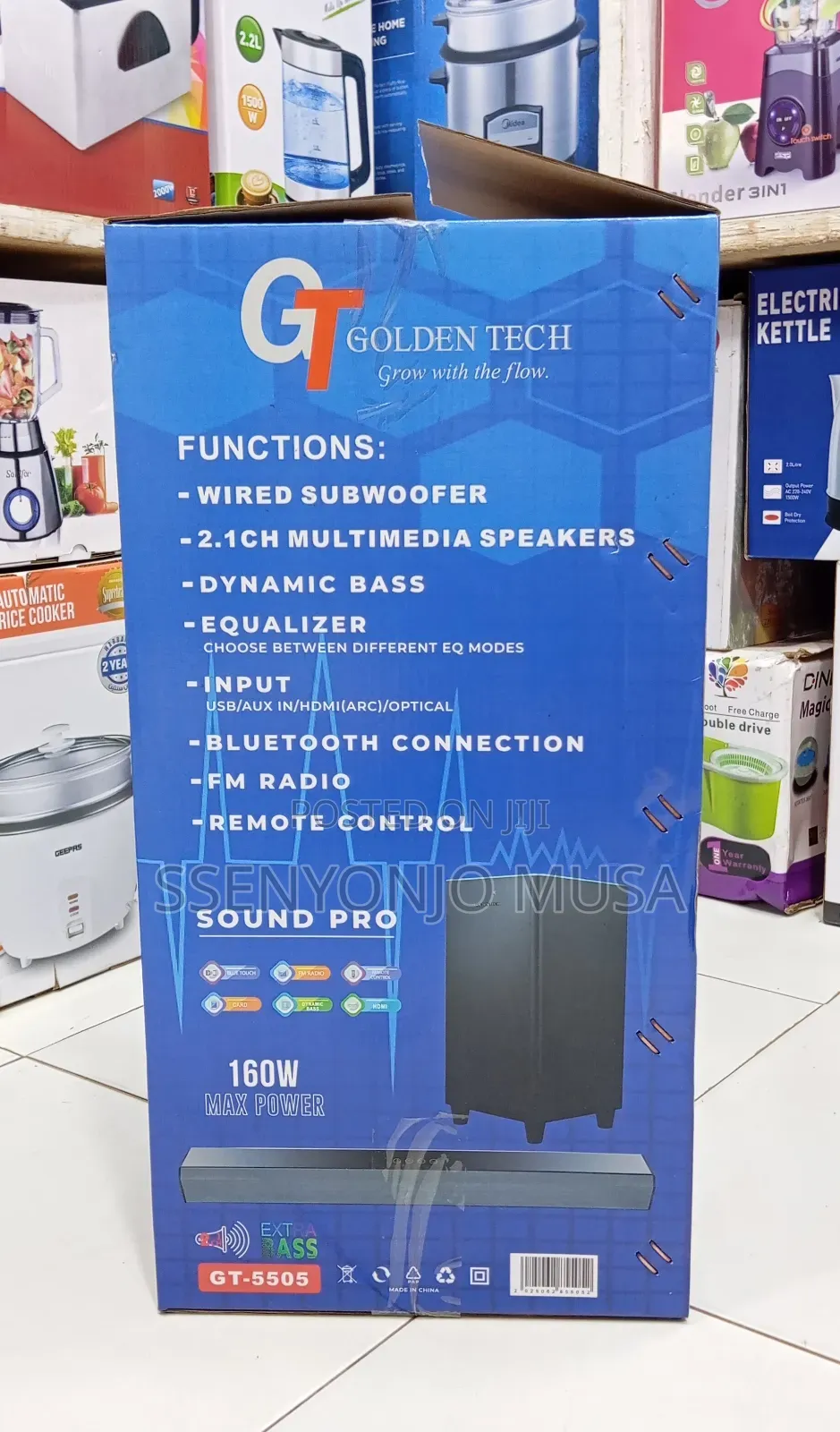 Golden Tech 2.1ch Soundbar System 160w With Wired Subwoofer, Bt Remote