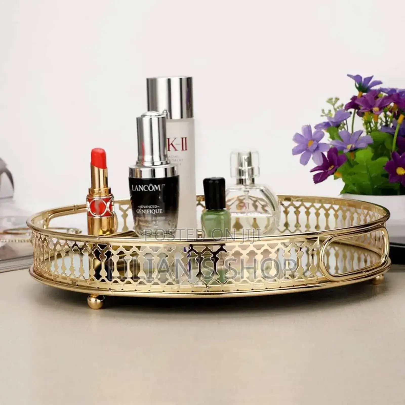 Nrw Heavy Duty Round Metallic Gold Mirror Tray