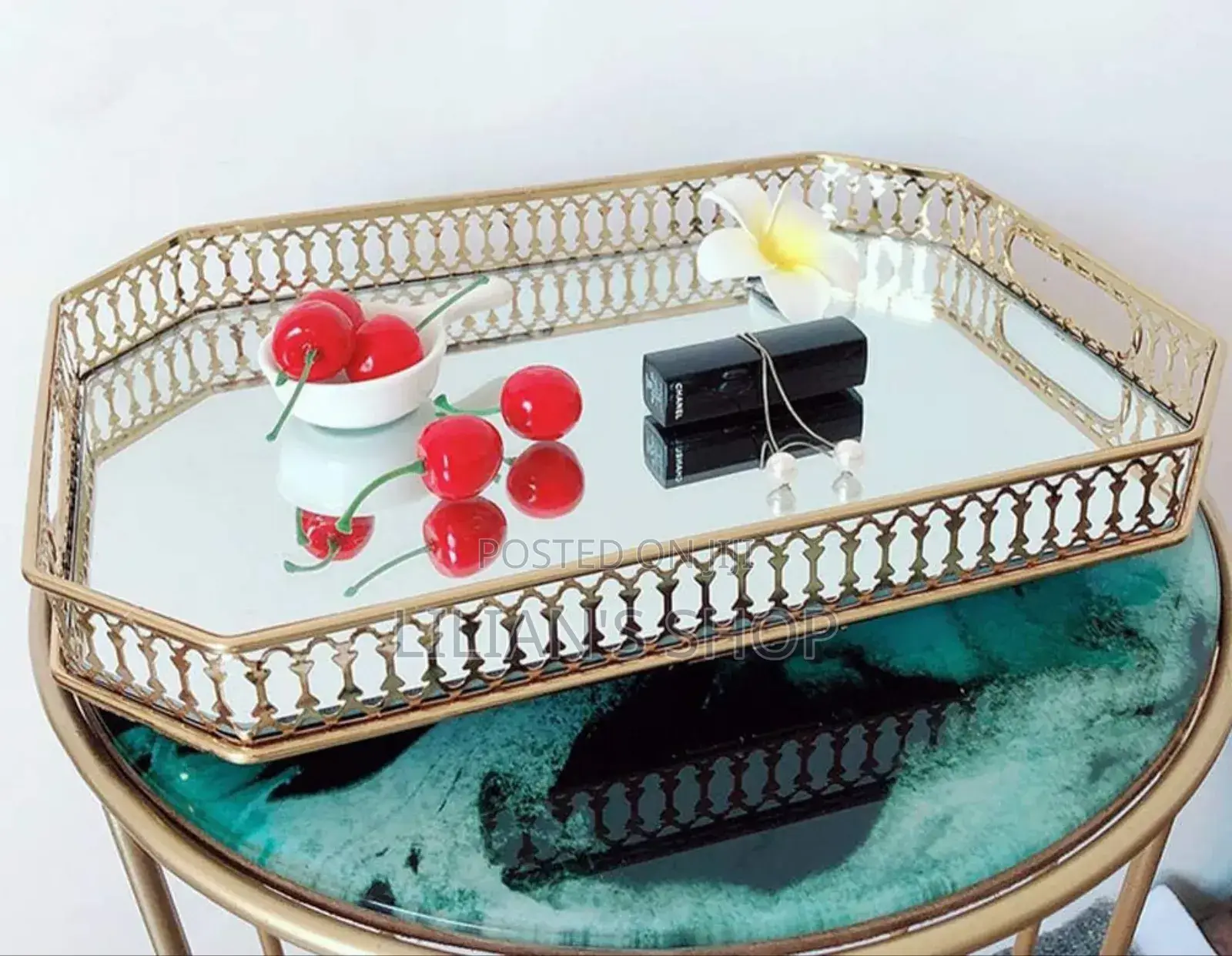 Rectangular Gold Mirror Tray
