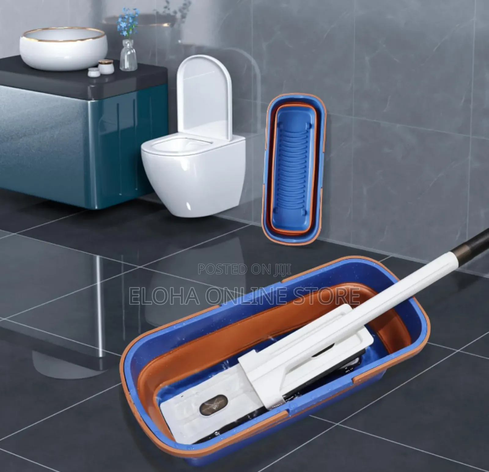 Large Flat Foldable Cleaning Bucket With Mop