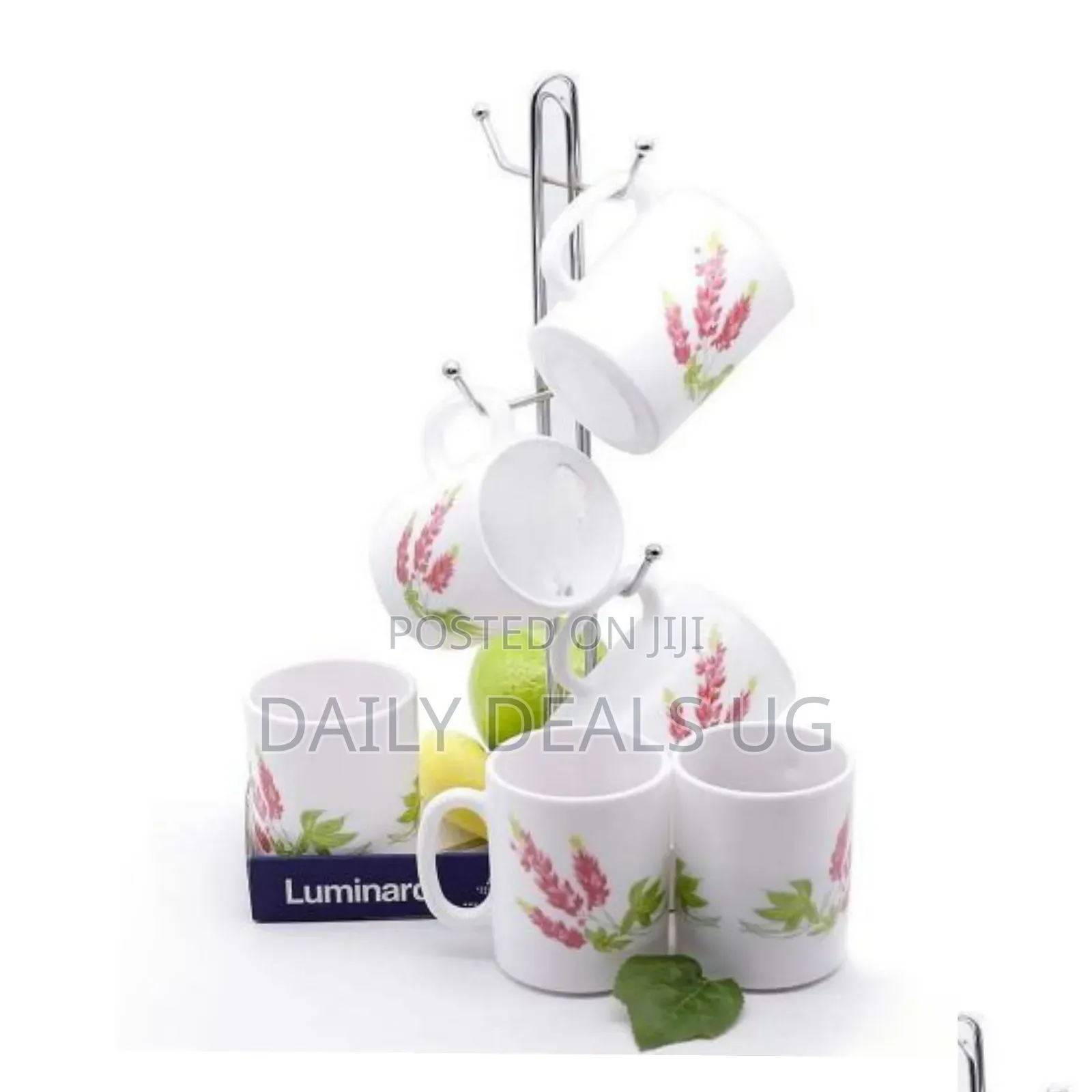 Luminarc 6 Pieces of Pink Flower Tea Coffee Mug Cups -White