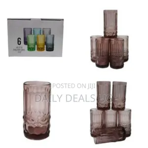 6 Piece Self Design Water Juice Glasses - Purple