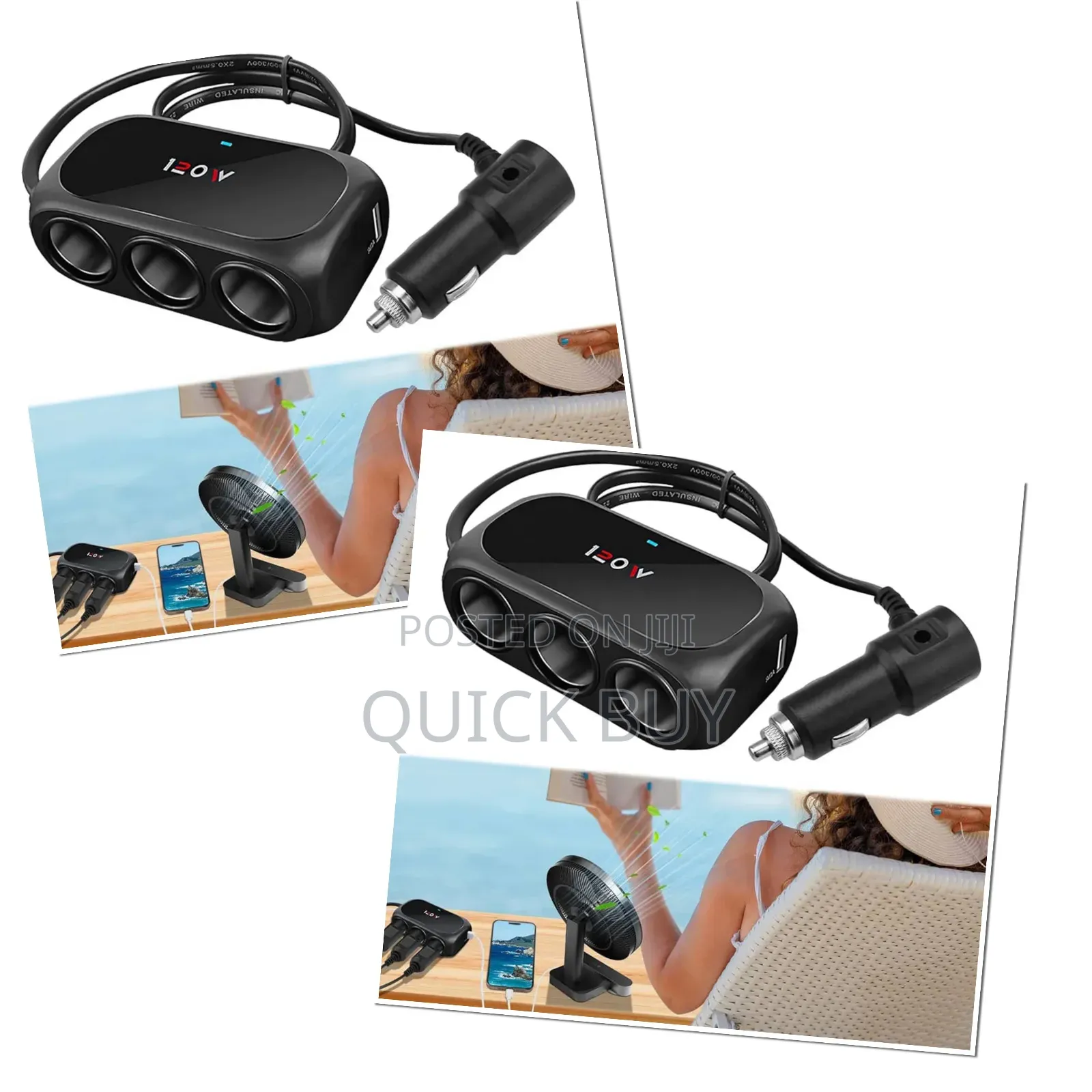 120w 3in1 Car Cigarette Lighter Splitter With Dual Usb Ports