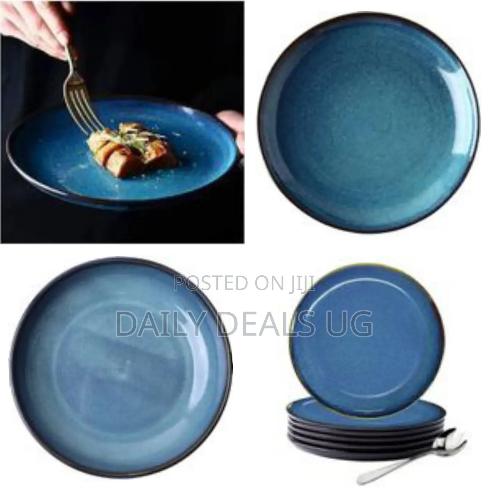 6 Piece of Plain Blue Serving Dinner Plates Set of 6, 10 Inch Dish Set