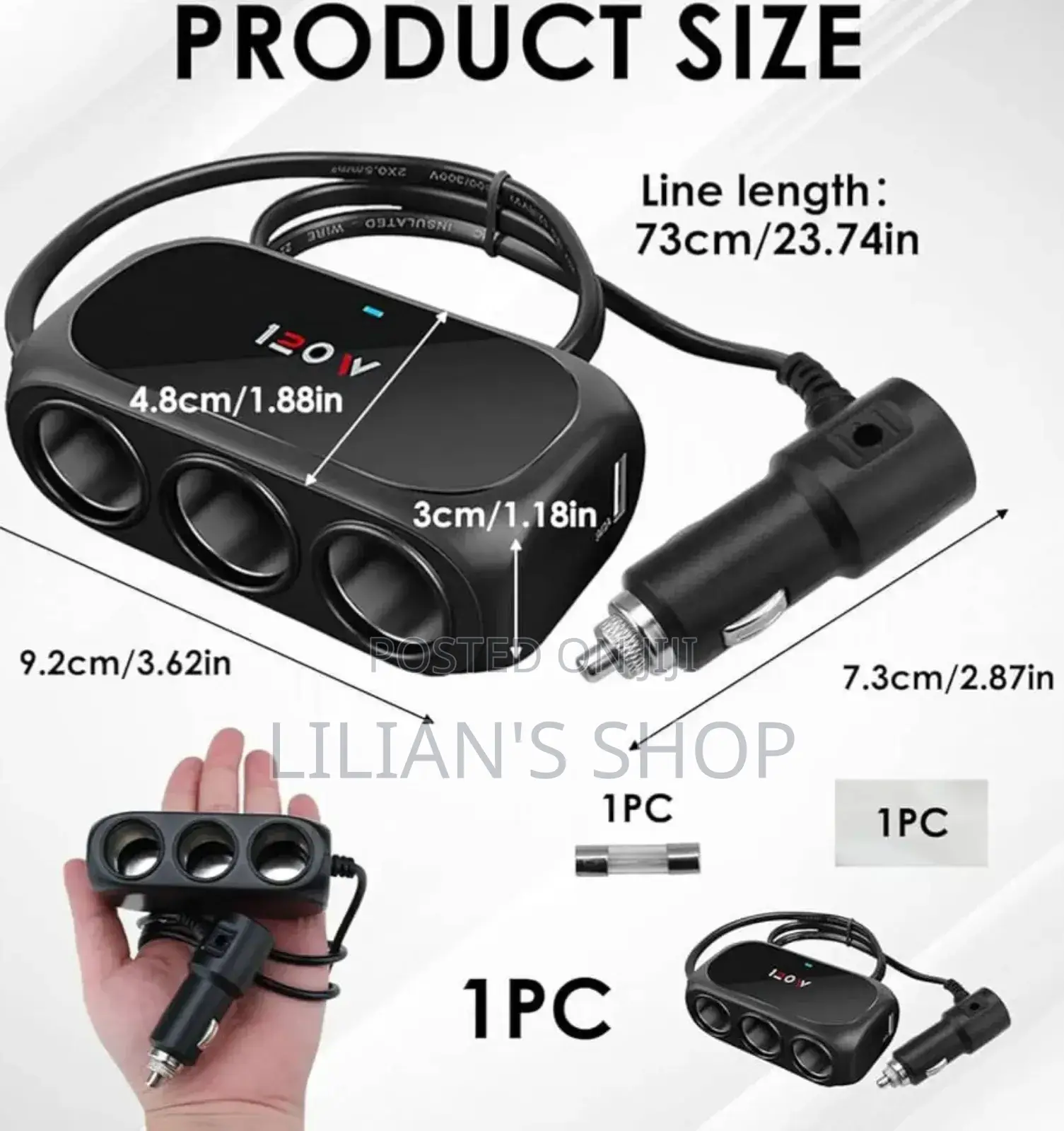 120w 3in1 Car Cigarette Lighter Splitter With Dual Usb Ports