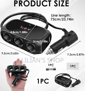 120w 3in1 Car Cigarette Lighter Splitter With Dual Usb Ports