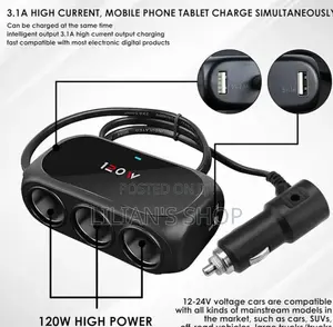 120w 3in1 Car Cigarette Lighter Splitter With Dual Usb Ports