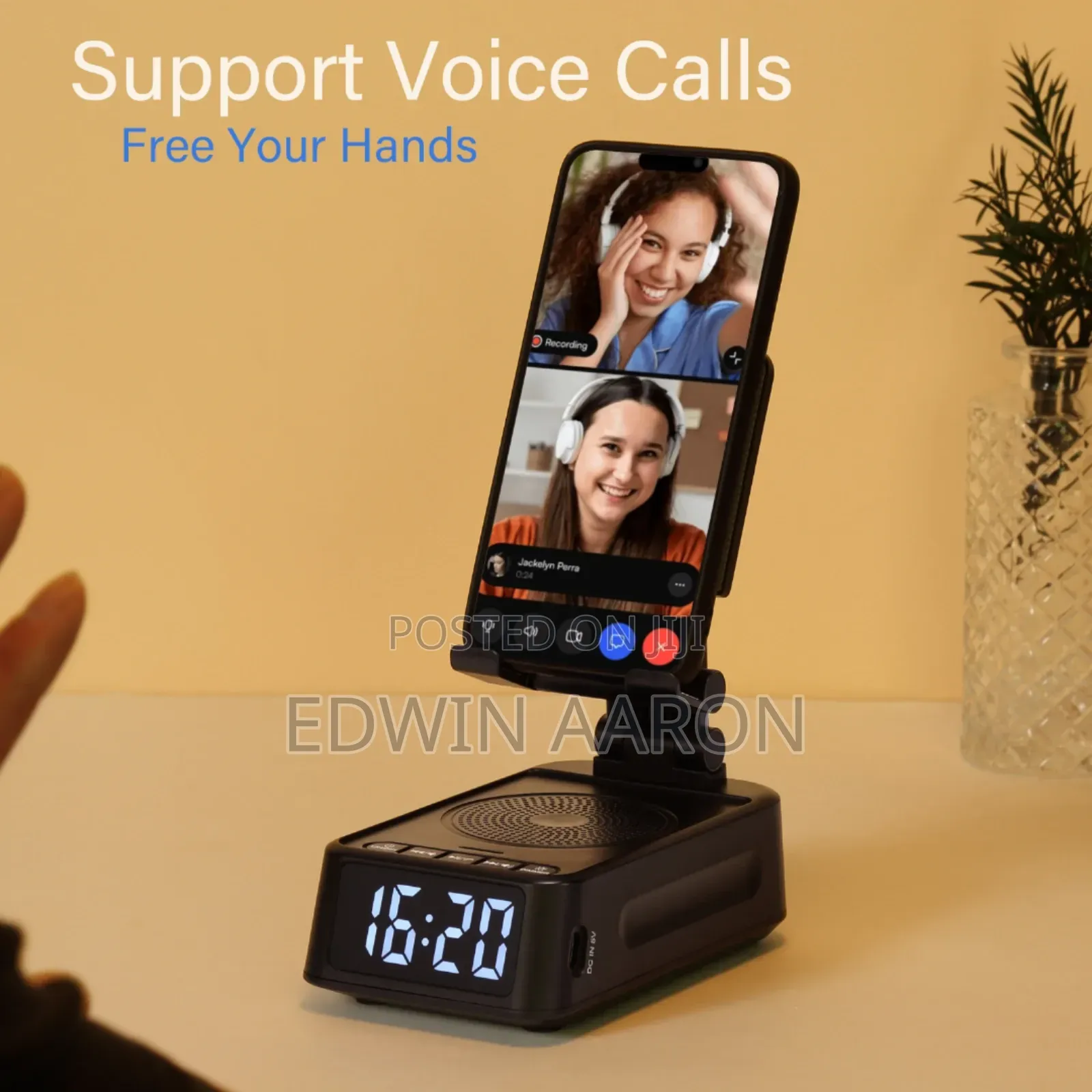 Multi-Functional Phone Stand With Speaker and Clock Display
