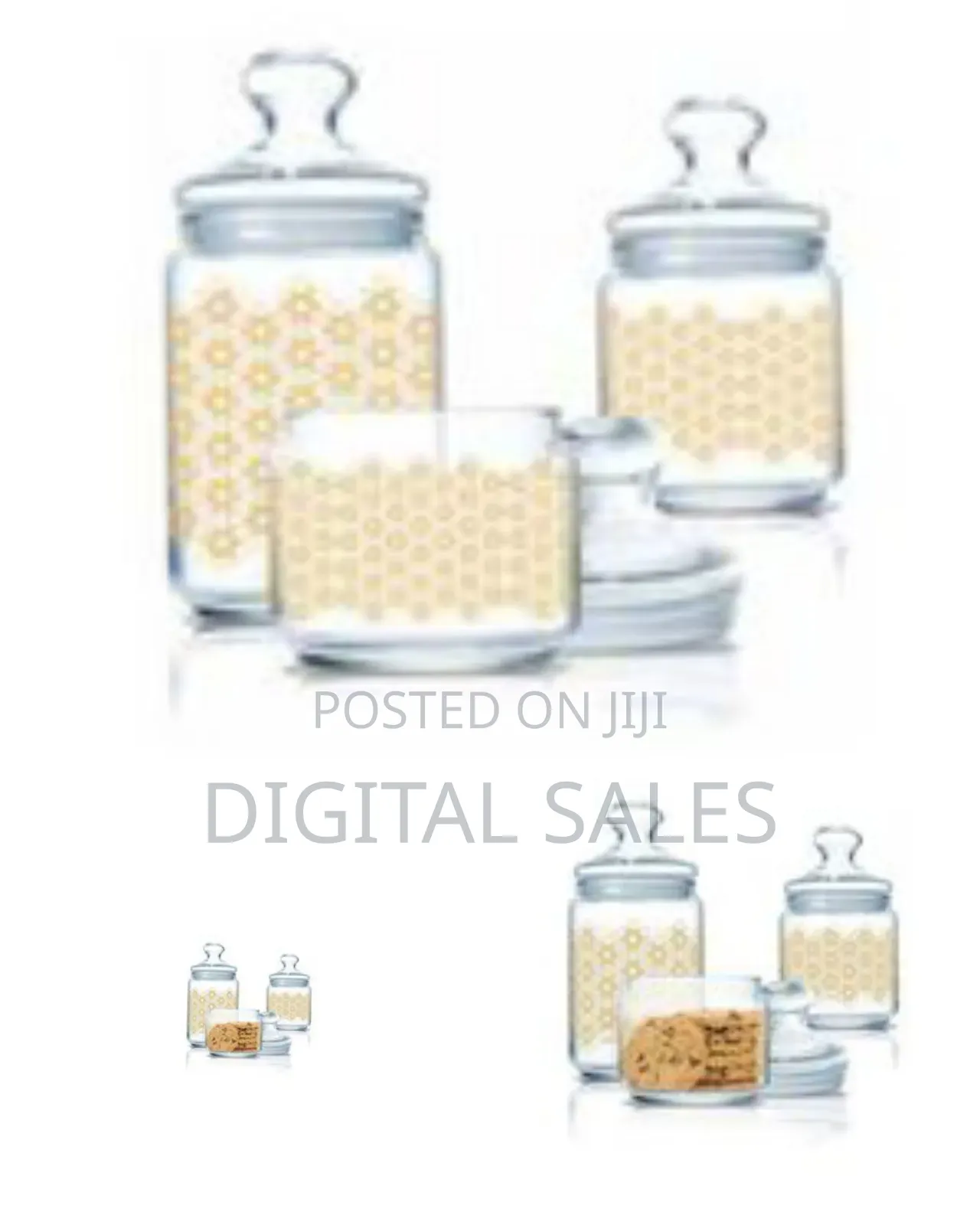 Luminarc 3 Pc Golden Flower Maze Sugar Bowl, Food Storage Jar