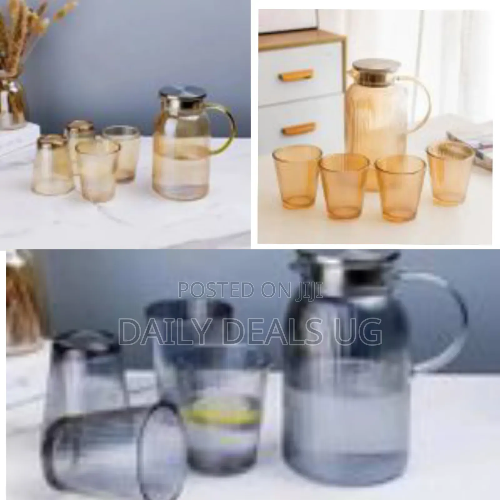 Set of 7 Piece 1 Borosilicate Juice Jug Beverage Water Carafe Kettle