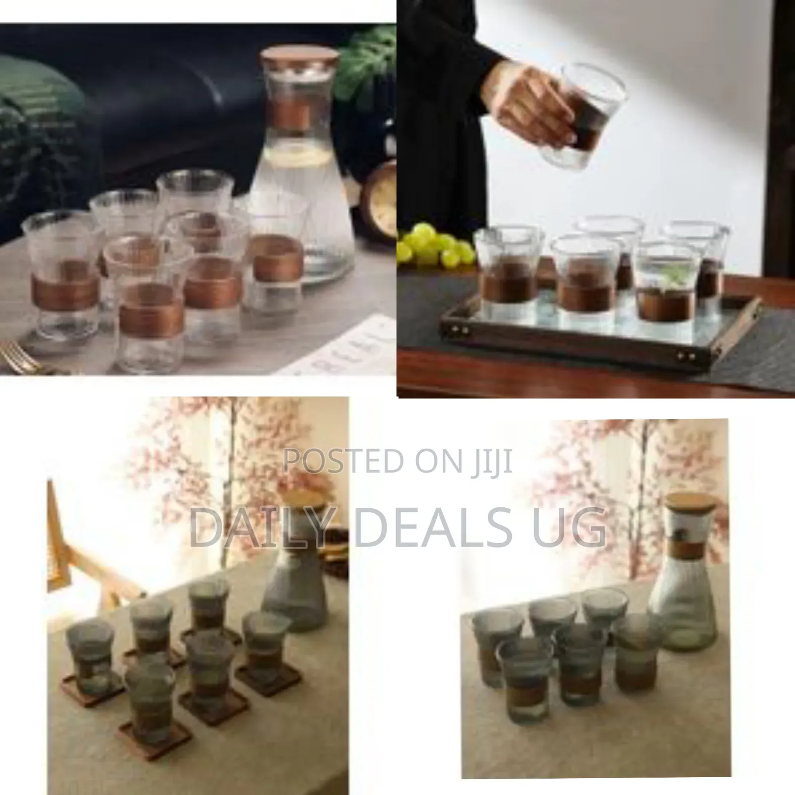 Ribbed Glass Pitcher Set With 6 Cups, Elegant Juice Milk Cold Carafe