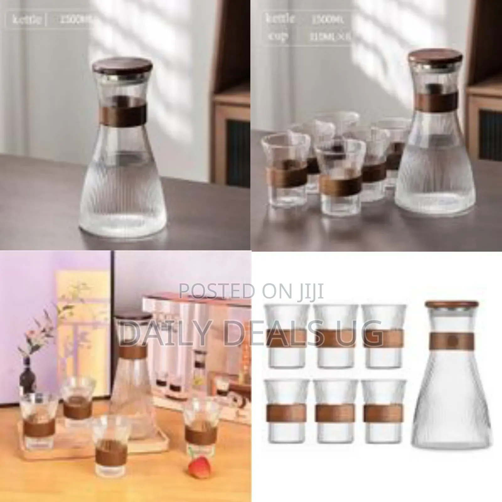 Ribbed Glass Pitcher Set With 6 Cups, Elegant Juice Milk Cold Carafe
