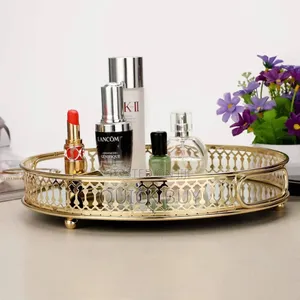 Round Metallic Gold Mirror Tray