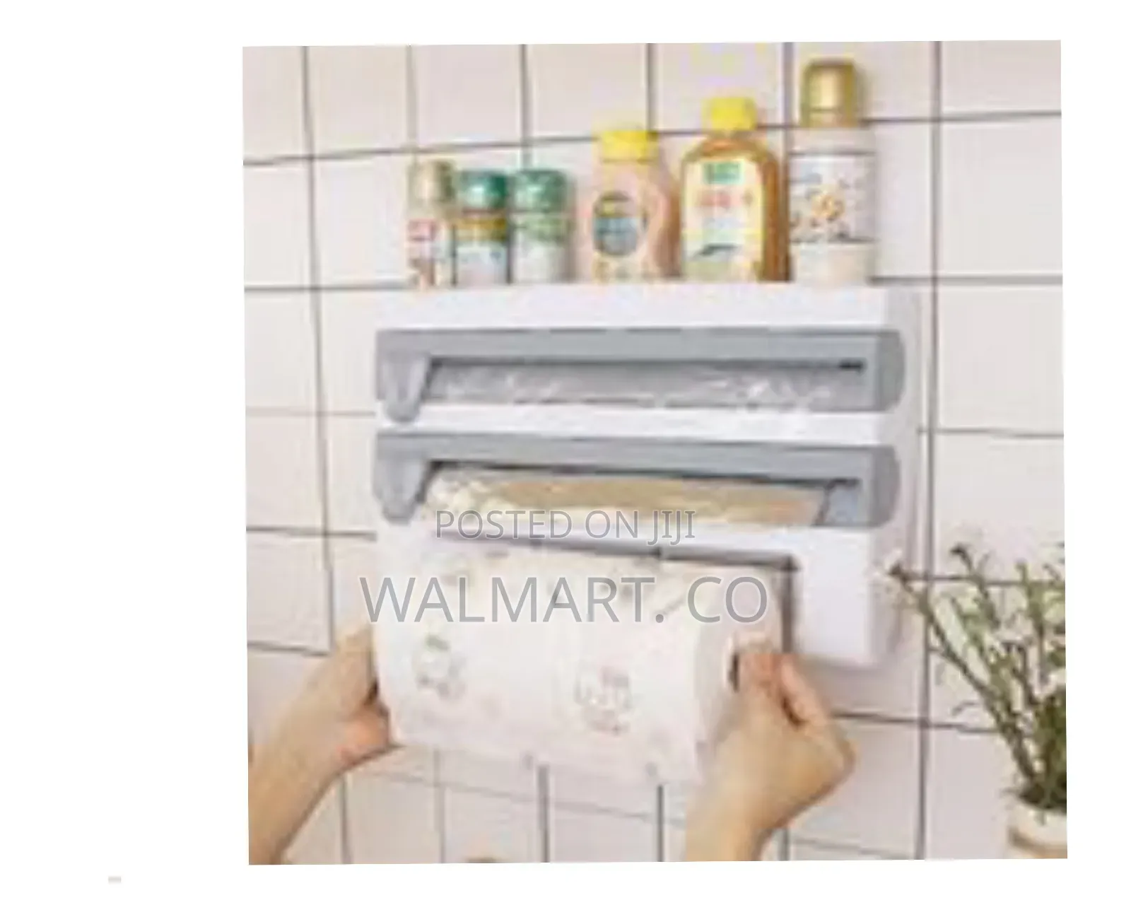 4 in 1 Cling Film,Paper Towel and Foil Storage Rack Cutter Holder