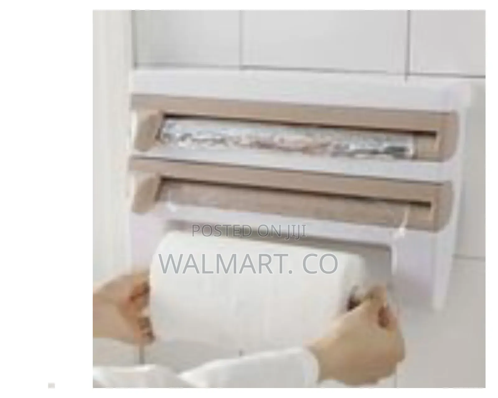 4 in 1 Cling Film,Paper Towel Foil Storage Rack Cutter Holder Cream