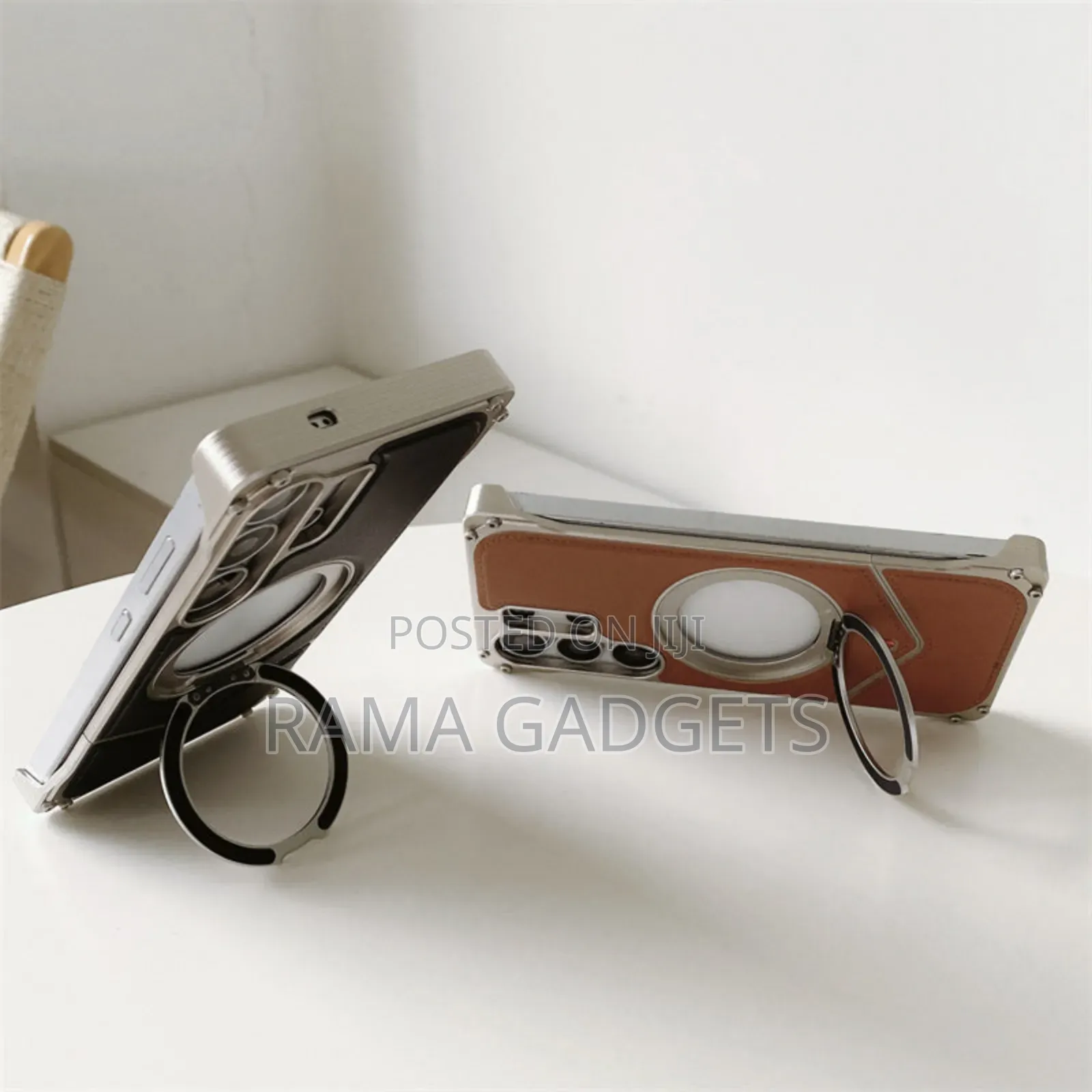 S25 Ultra Leather Metal Bumper Case With Magsafe Stand