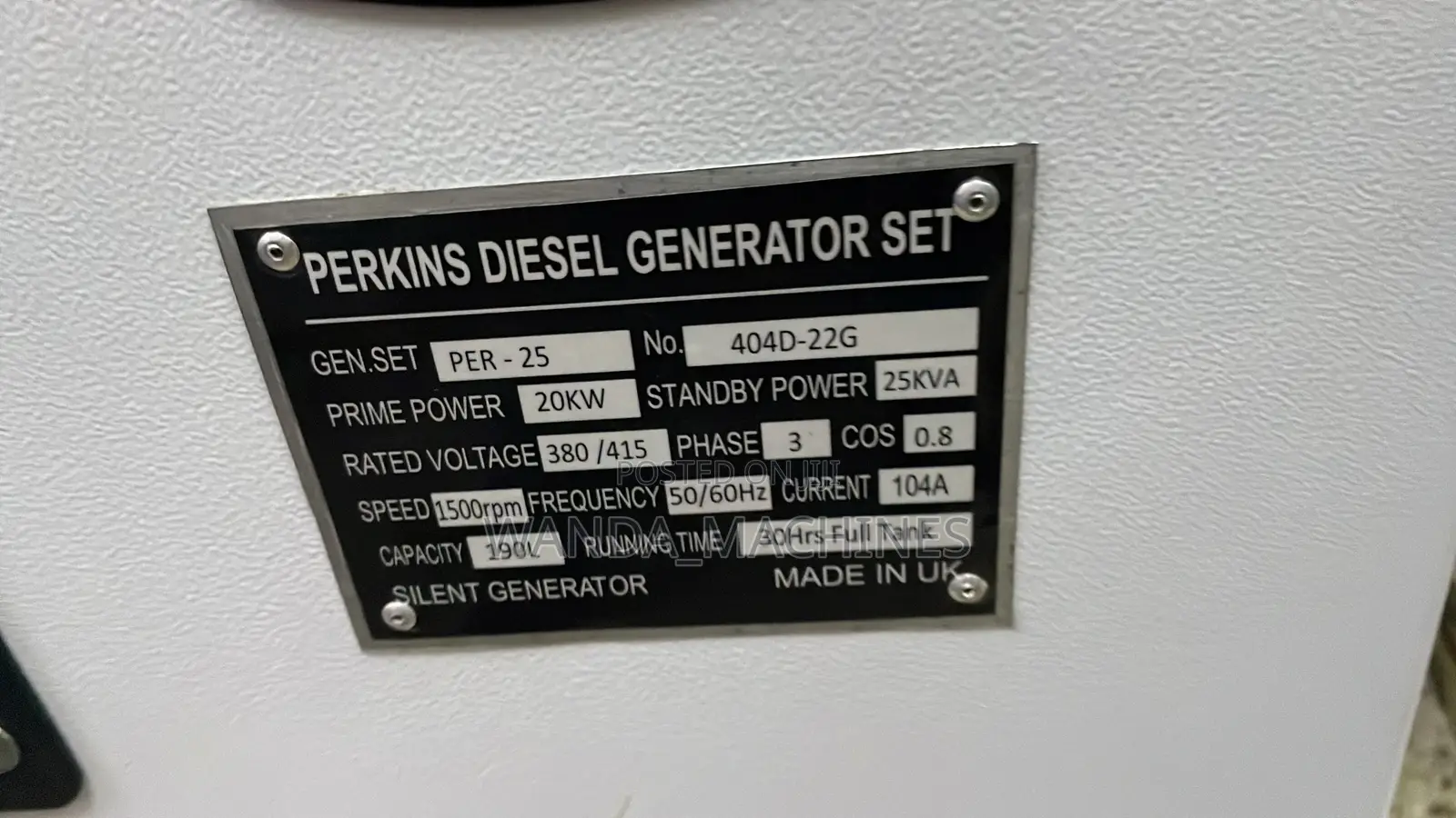 Diesel Generator 25kva Perkins Uk