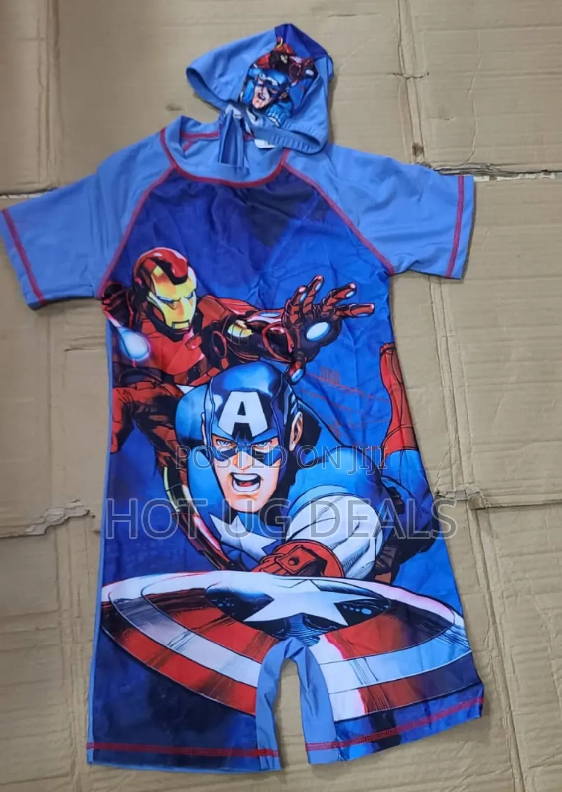 Kids Boys One Peace Swimming Costume With Cap Swim Suite - Prints Vary