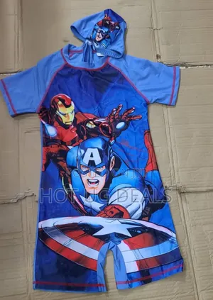 Kids Boys One Peace Swimming Costume With Cap Swim Suite - Prints Vary