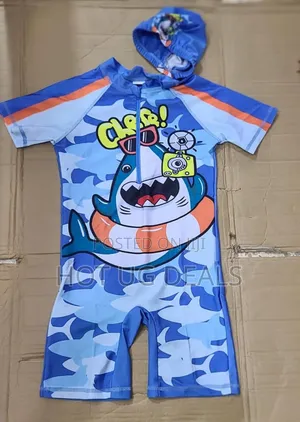 Kids Boys One Peace Swimming Costume With Cap Swim Suite - Prints Vary
