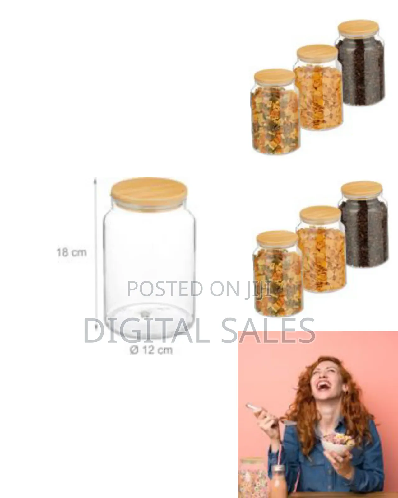 Storage Jars With Bamboo Lids, Set of 3, Round Glass Storage Jars