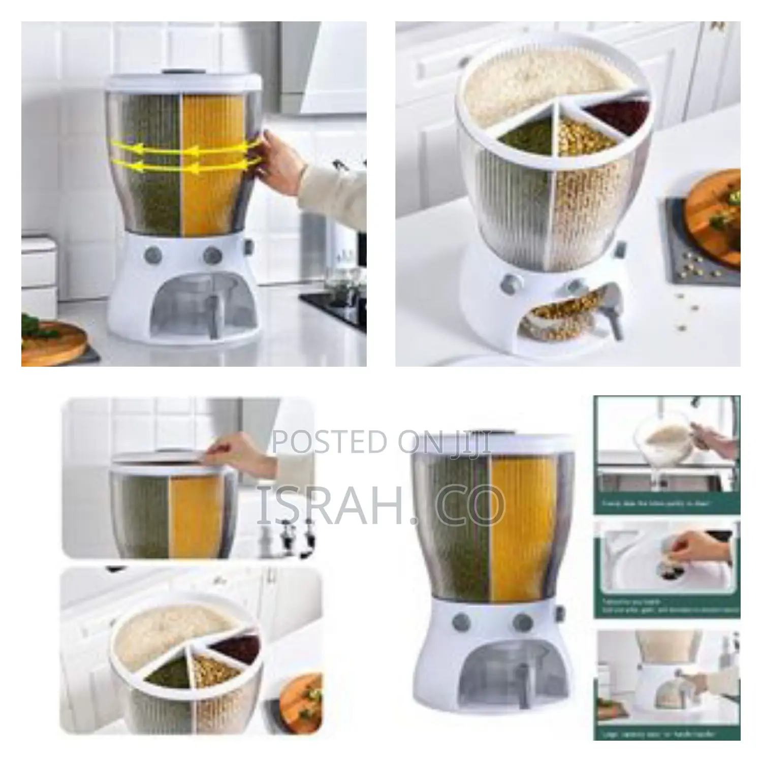 4 Grid Rotating Cereal Food Rice Storage Dispenser