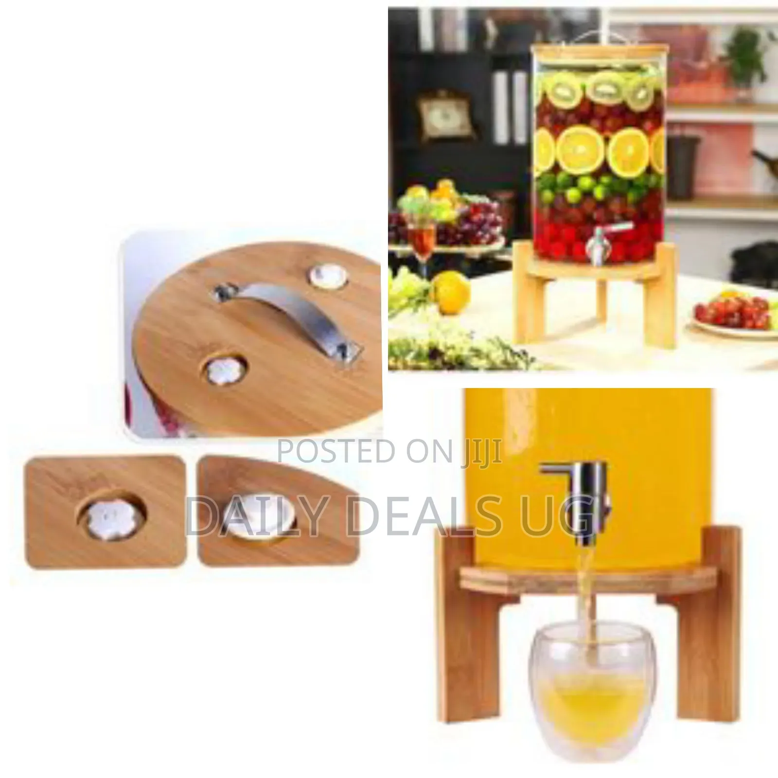 7l Glass Drinks Dispenser Jar With Tap, Spigot, Lid and Wooden Stand