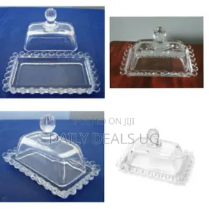 Glass Butter Dish With Handled Lid Classic Covered 2-Piece Design Tray