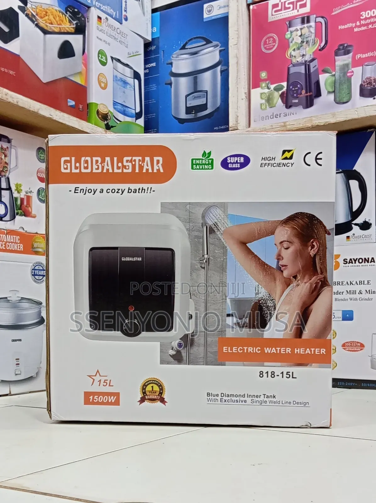 Globalstar 15l Electric Water Heater | 1500w Glasslined Tank