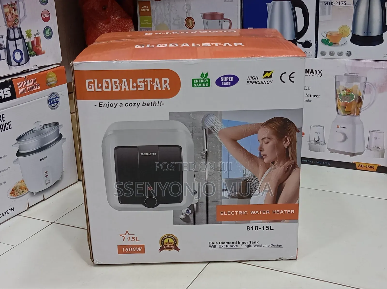 Globalstar 15l Electric Water Heater | 1500w Glasslined Tank