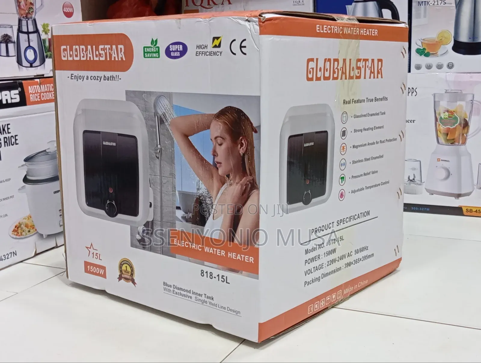 Globalstar 15l Electric Water Heater | 1500w Glasslined Tank