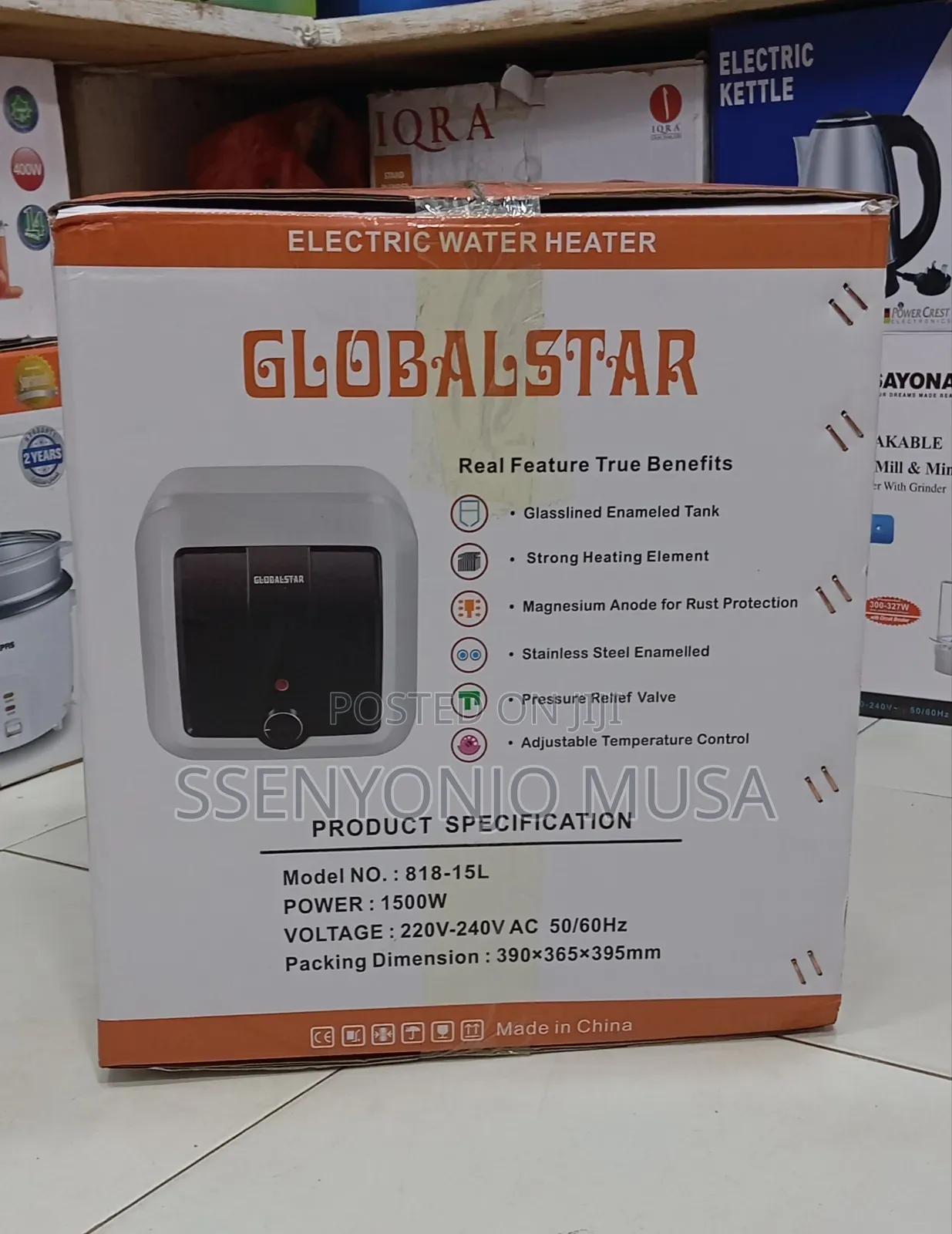 Globalstar 15l Electric Water Heater | 1500w Glasslined Tank