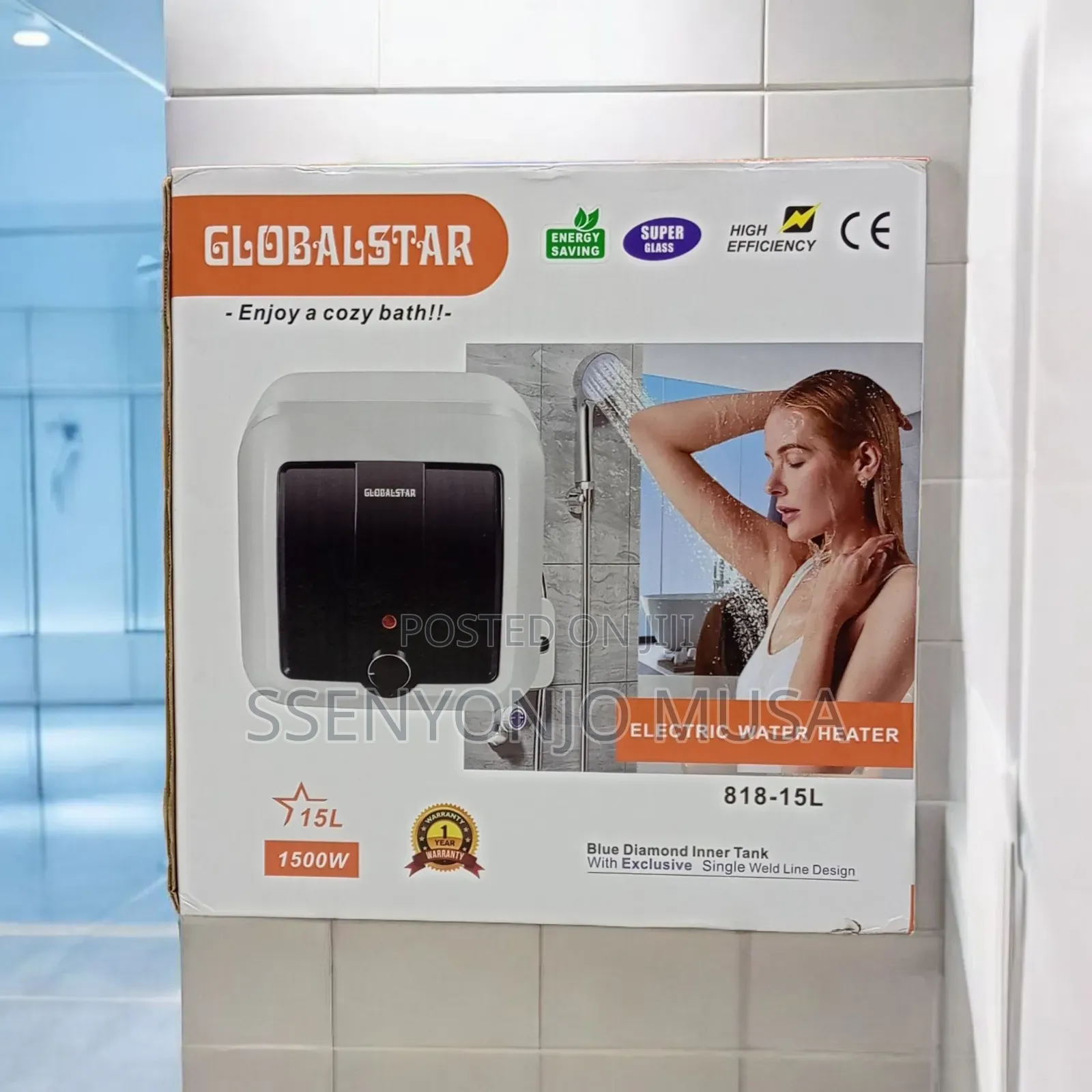 Globalstar 15l Electric Water Heater | 1500w Glasslined Tank