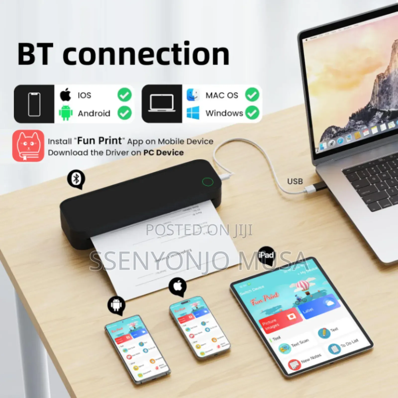 A4 Portable Thermal Printer | Inkless Bt Wireless Travel Printer