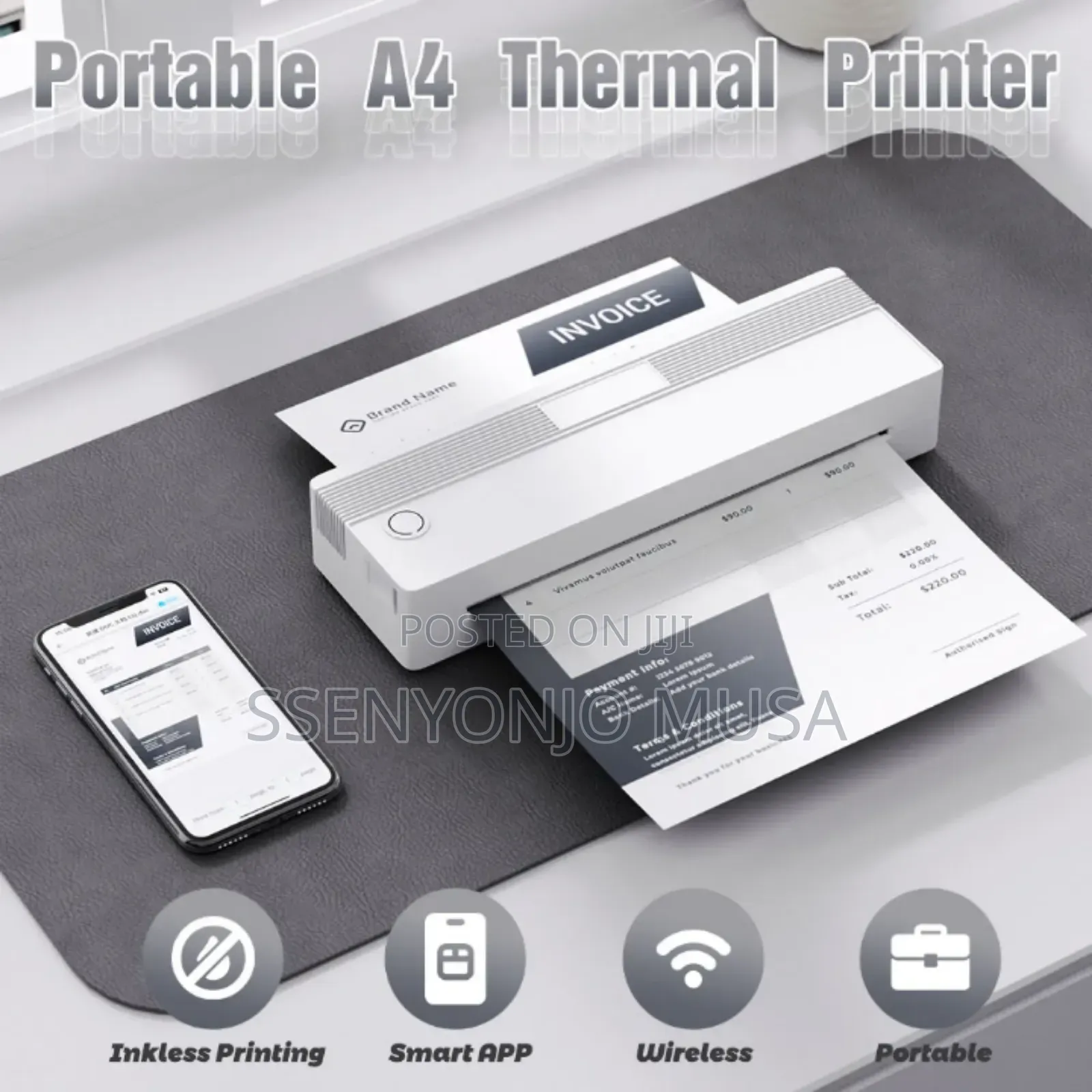 A4 Portable Thermal Printer | Inkless Bt Wireless Travel Printer