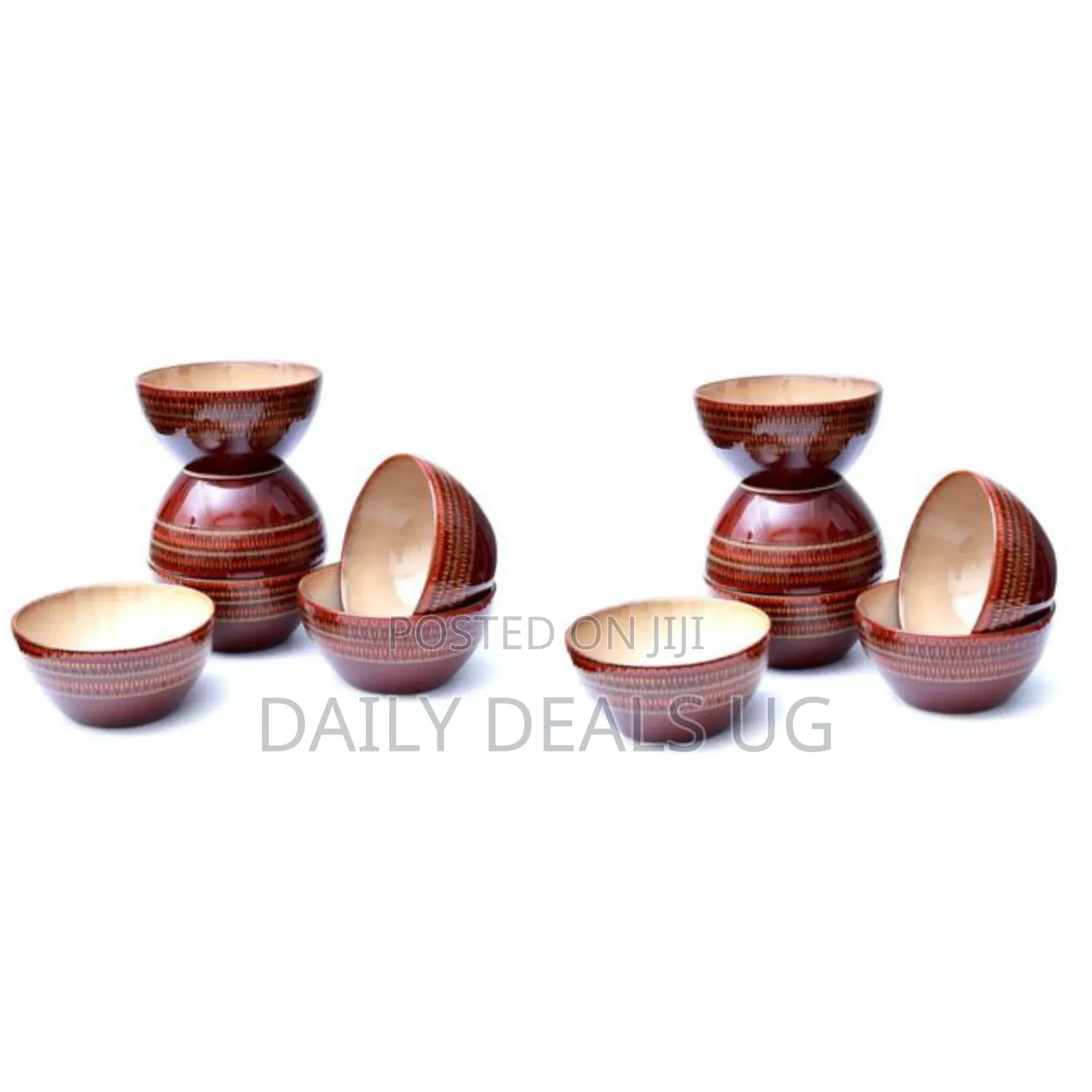 6 Pieces of Food Cereal Soup Bowls Dishes - Brown