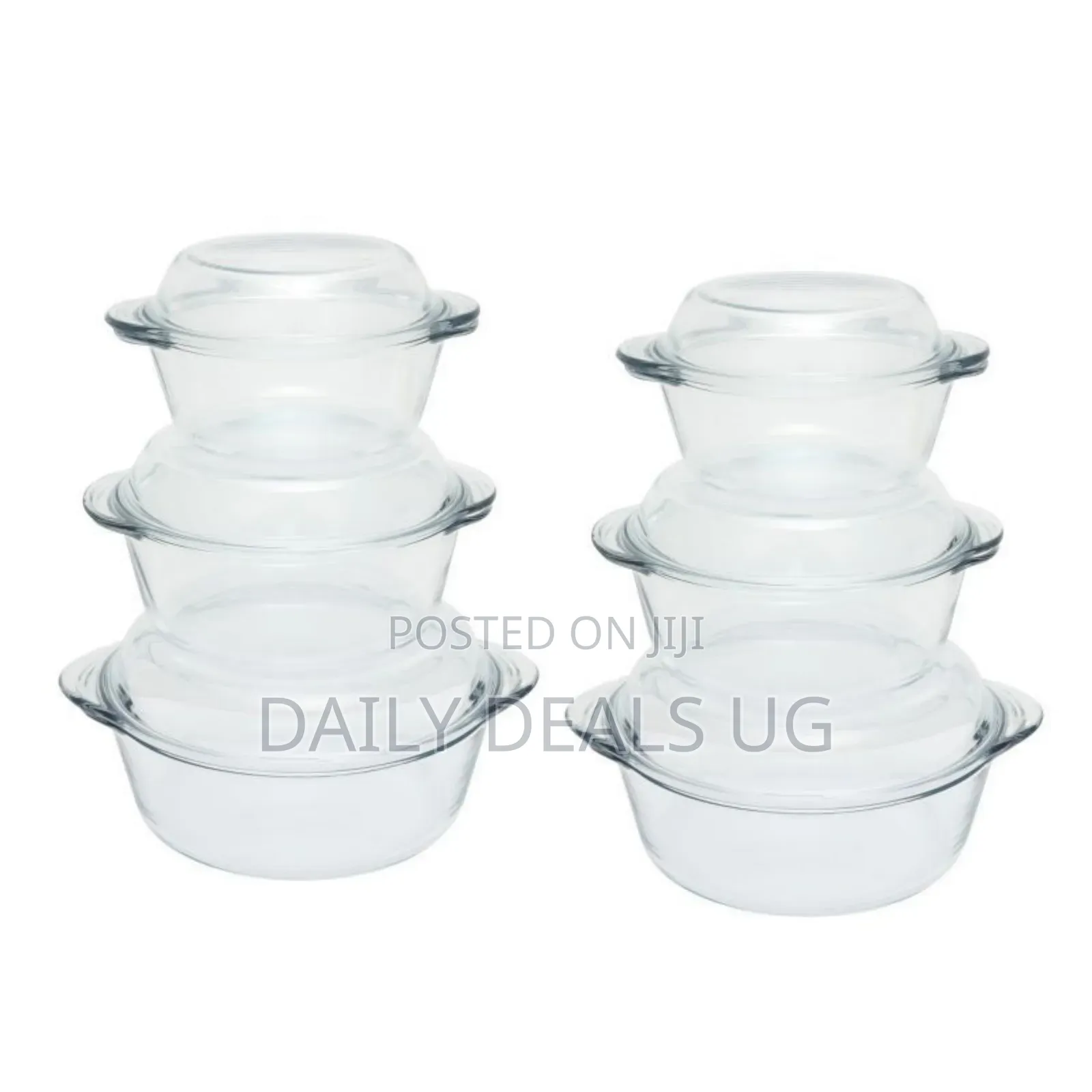 3 Piece Glass Casserole Serving Dishes 1l, 1.5l 2.5l-Colorless