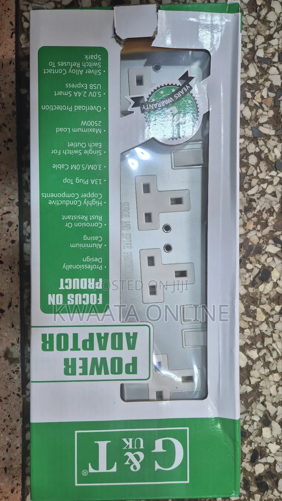 G T Metallic Extension Cable- 2500w Heavy Duty - 4 Sockets
