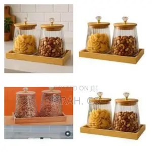 2-Piece Round Airtight Glass Storage Jar Canister Set With Bamboo