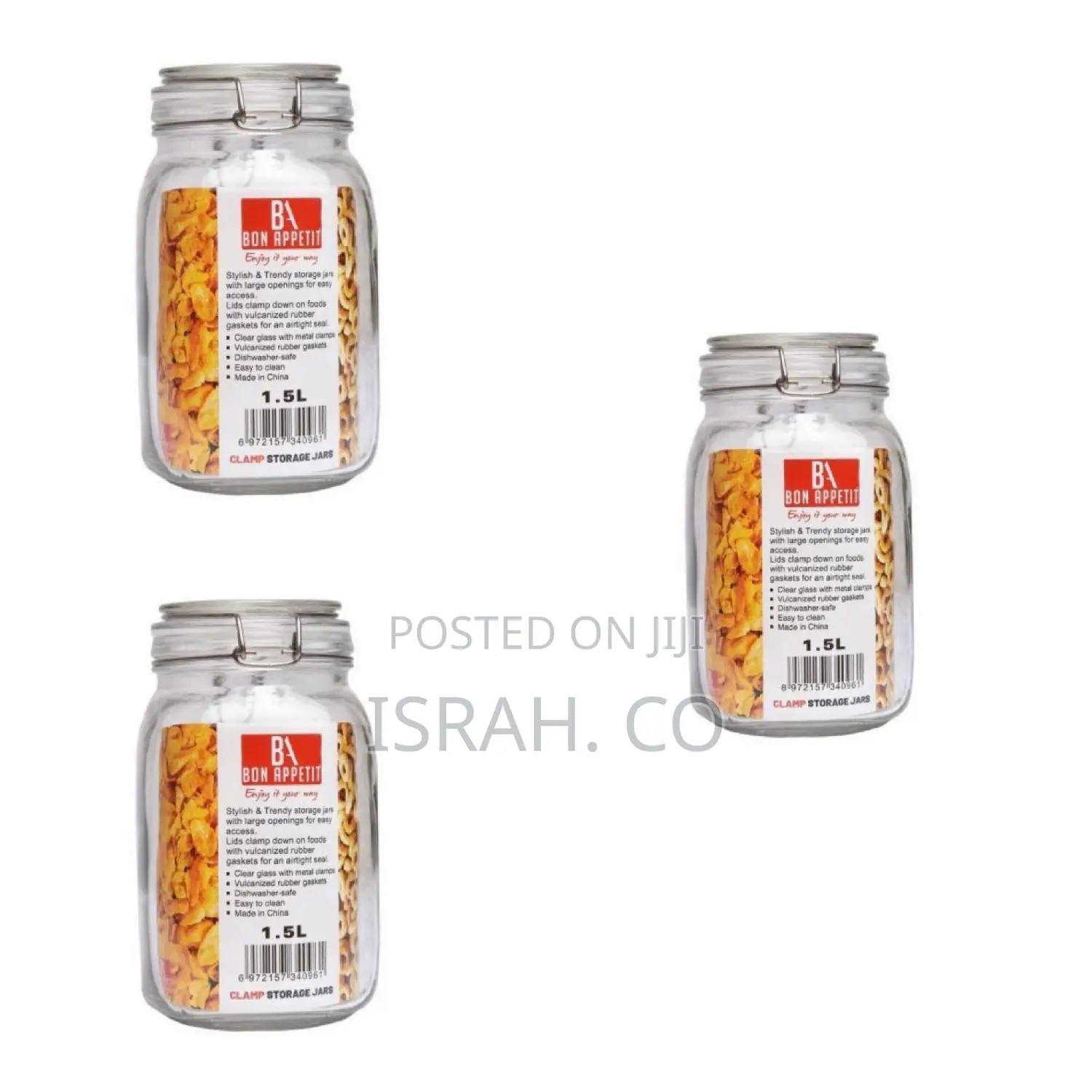 1litre Glass Clip Jar, Cereal Food Cookie Storage