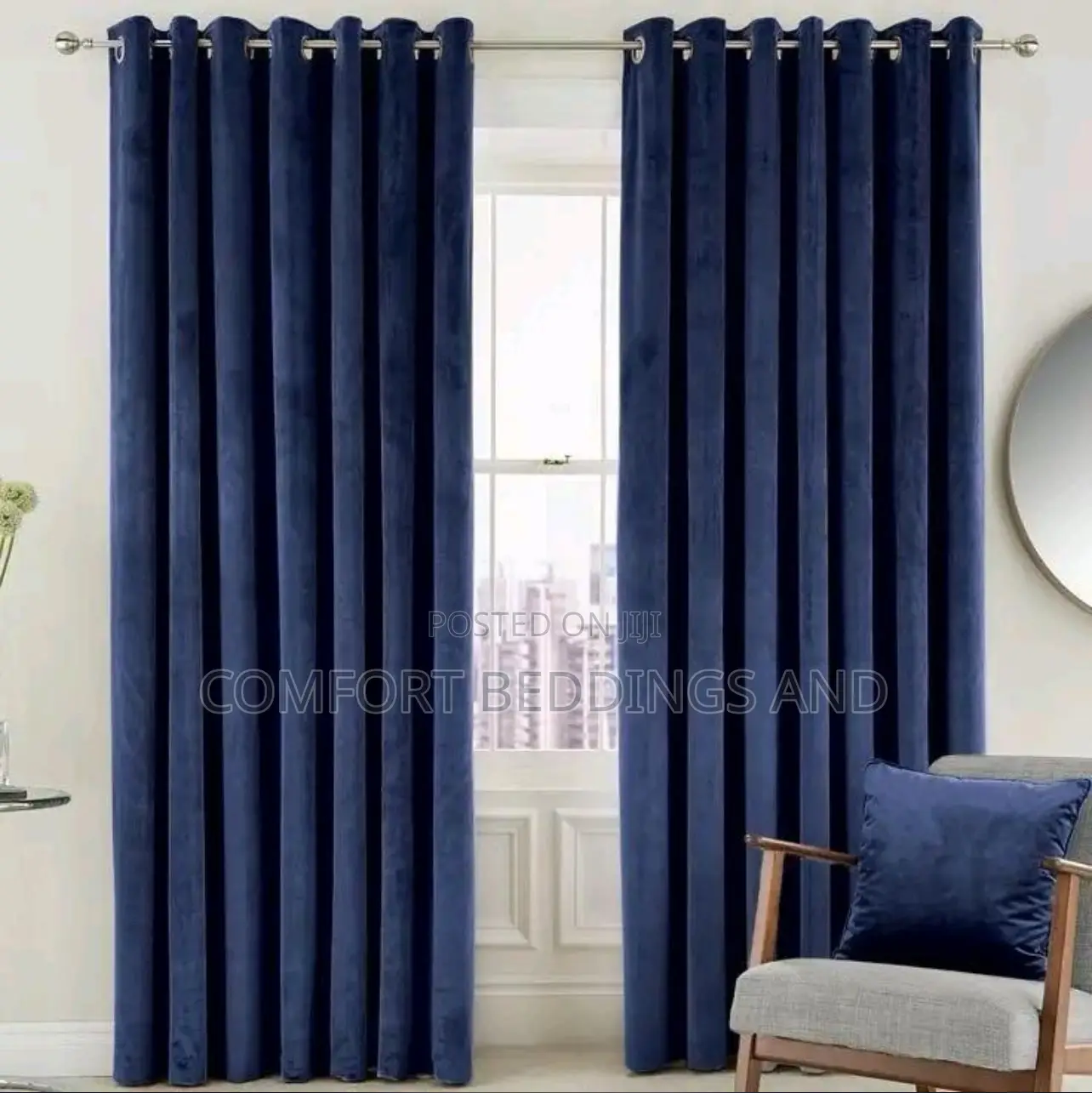 Velvet Curtains Plain Blue