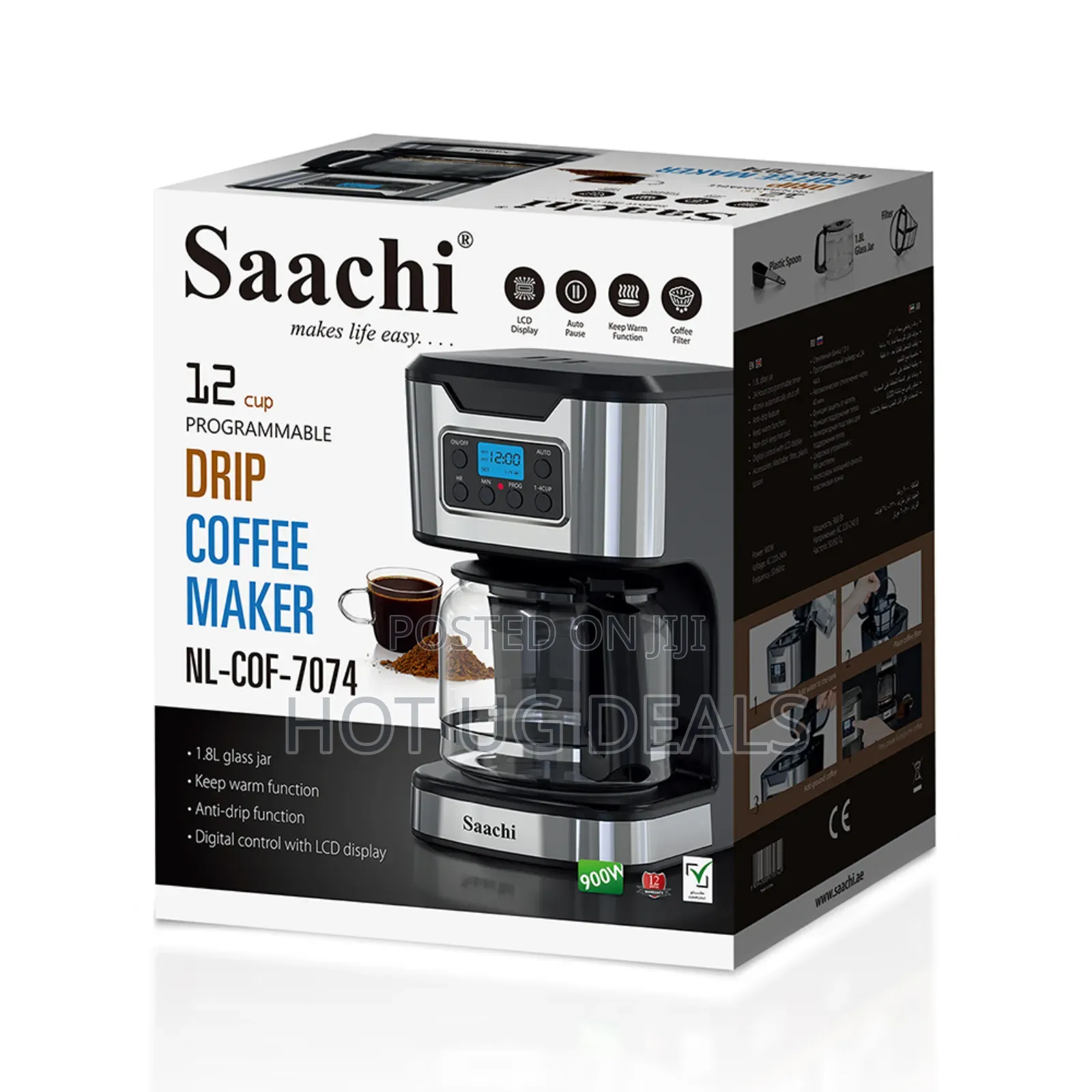 12 Cups Saachi Digital Display Drip Coffee Maker - Silver